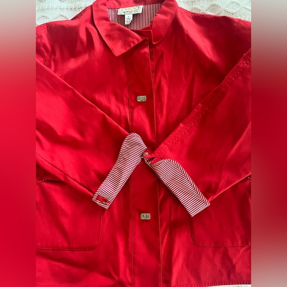 Talbots Petite Red Women's Cotton Jacket with Pinstripe Lining Women’s size L - Picture 9 of 14